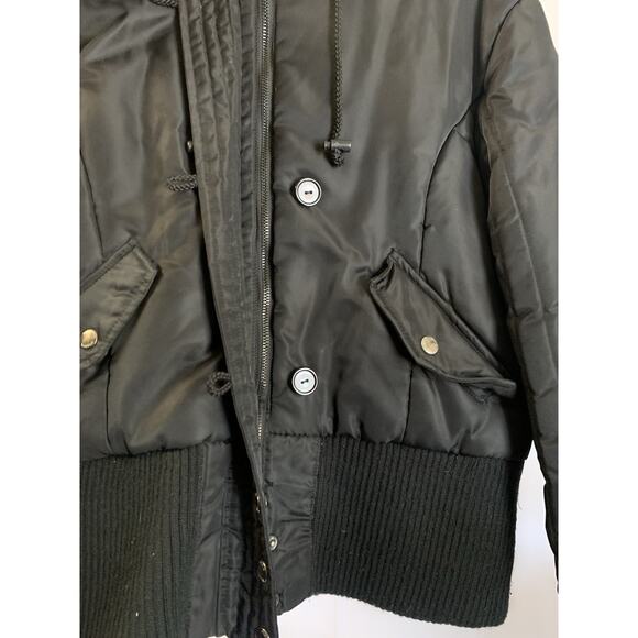 Steve Madden Bomber Jacket L Black Sherpa Faux Fur Hooded - Picture 3 of 7